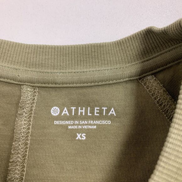 Athleta Sundown Dip Dye Shirt Womens XS Moss Beige Round Neck Raglan Long Sleeve - Picture 8 of 15